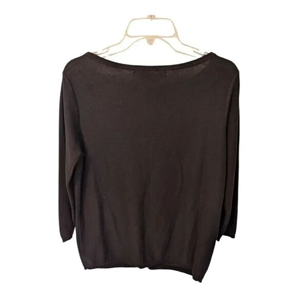 Tommy Hilfiger Women's Medium 3/4 Sleeve Hook & Eye Front Solid Black Sweater - Picture 2 of 7